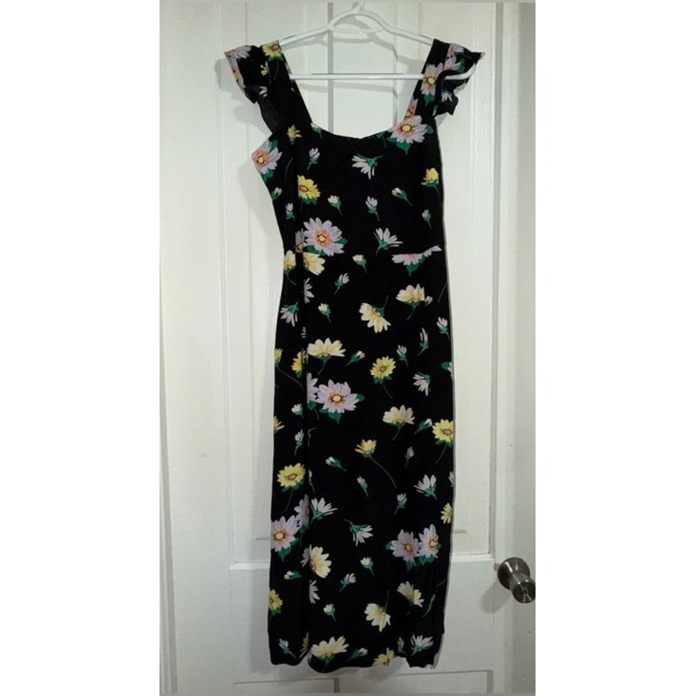 Women's size 10 dress Black Floral Midi Dress with Ruffle Straps loft sun dress